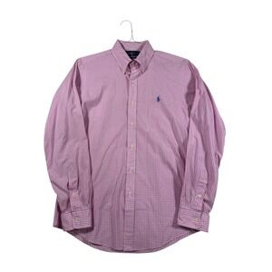 Ralph Lauren Mens Medium Pink Gingham Custom Fit Button Down Shirt Long Sleeve